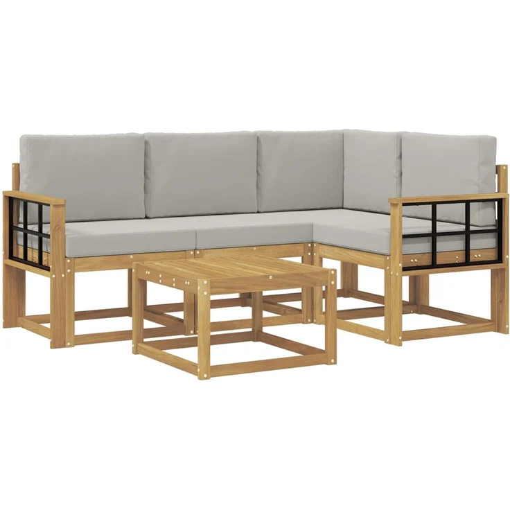 vidaXL Outdoor-Sofagarnitur 5 stk. 4-Sitzer Weiß und Hellgrau 3387605 – Bild 2