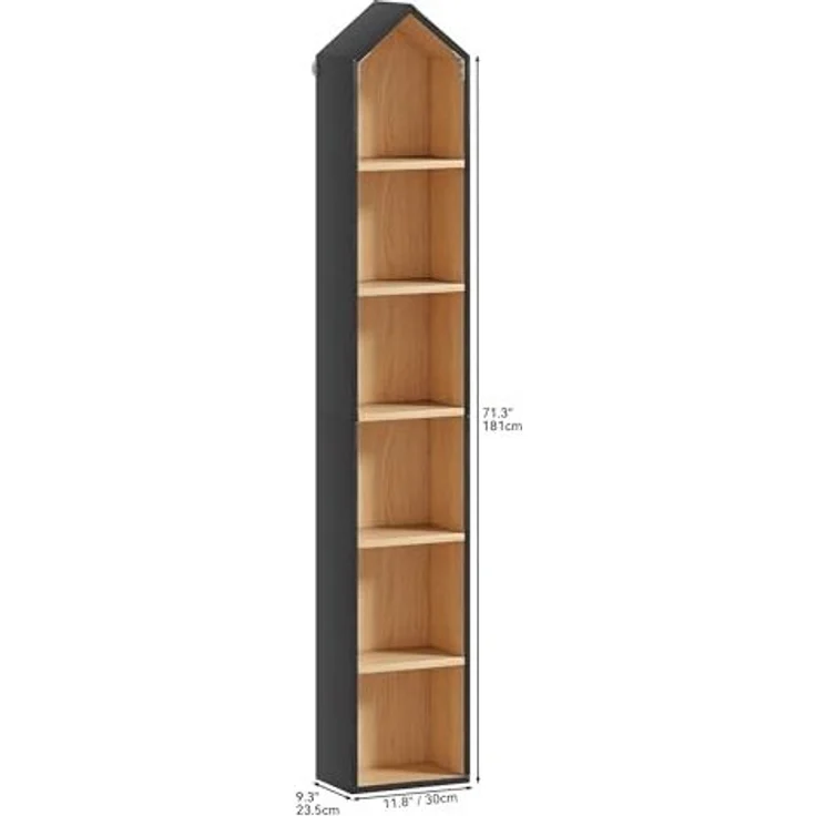 YITAHOME Bücherregal 6-Etagen mit Weißem Gestell und Eichenoptik | Platzsparendes Design für Zuhause & Büro | 180 x 23,5 x 30 cm (BxHxT) – Bild 3