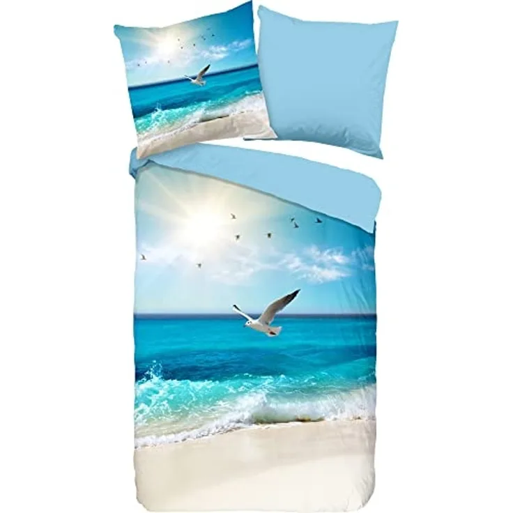 Good Morning Renforcé Bettwäsche 135 X 200 cm + 1- 80 X 80 cm Sealife beach theme bunt