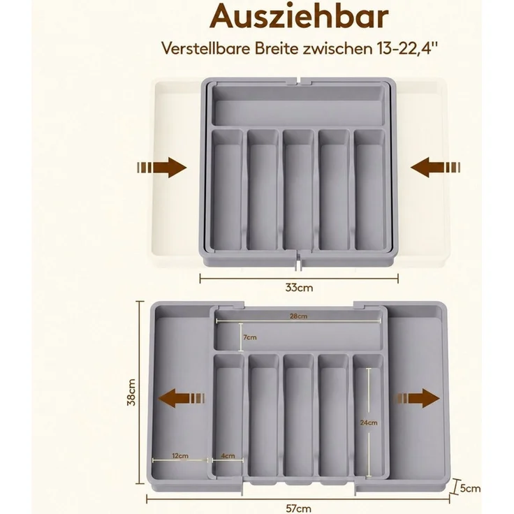 Lifewit Besteckeinsatz Besteckkasten für Schubladen, Verstellbarer Besteckhalter (2 St) – Bild 2