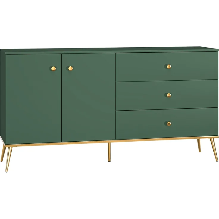 Sideboard, 160cm breit, in grün mit goldfarbenen Griffen und Füßen FASANO-131, B/H/T ca. 160/85/40 cm