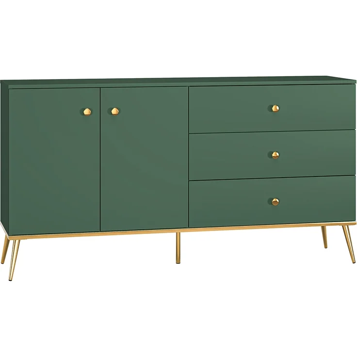 Sideboard, 160cm breit, in grün mit goldfarbenen Griffen und Füßen FASANO-131, B/H/T ca. 160/85/40 cm – Bild 1