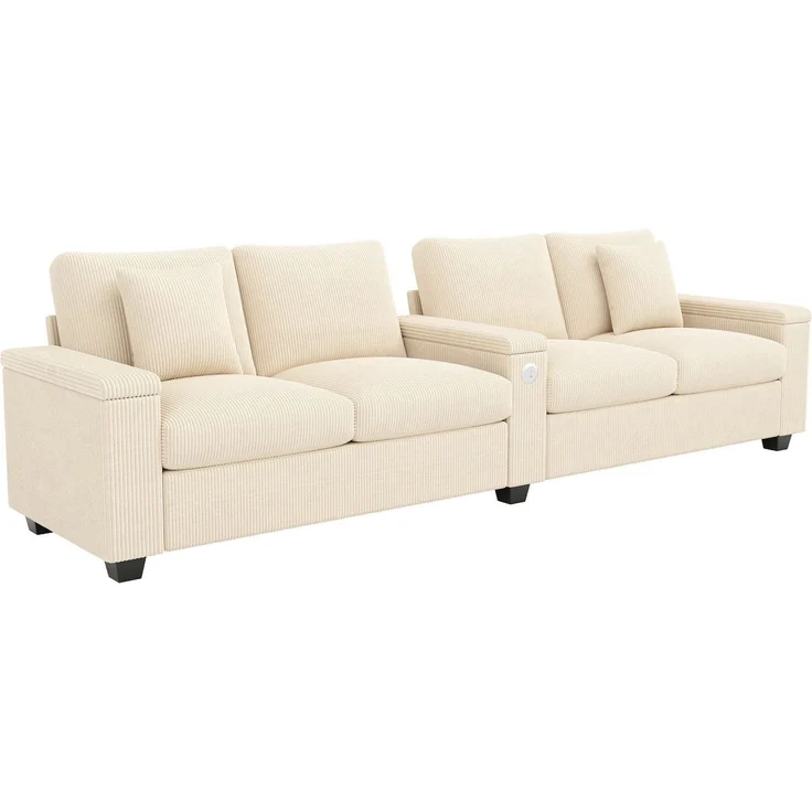 Big-Sofa mit Mehrfachsteckdosen und Stauraum, USB und Type-C, 4-Sitzer, inkl. loser Rückenkissen, Cord Bezug – Bild 8