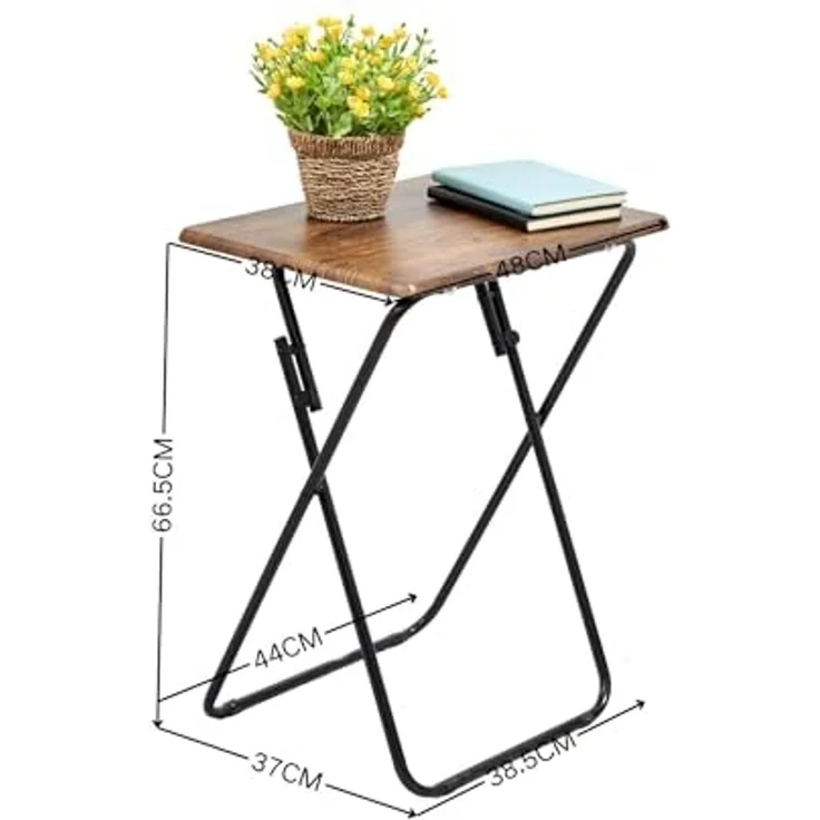 FurnitureR Klappbare Beistelltische, 2er Set, Multifunktional, Tablett Tisch, Sofaside Tisch für Wohnzimmer Esszimmer Büro,Vintage Braun, 48 x 38 x 66,5 cm, – Bild 2