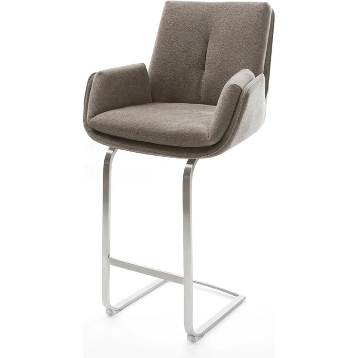 Barstuhl Clea-Flex Strukturstoff Soft Taupe Freischwinger Flach Edelstahl Silberfarben – Bild 2
