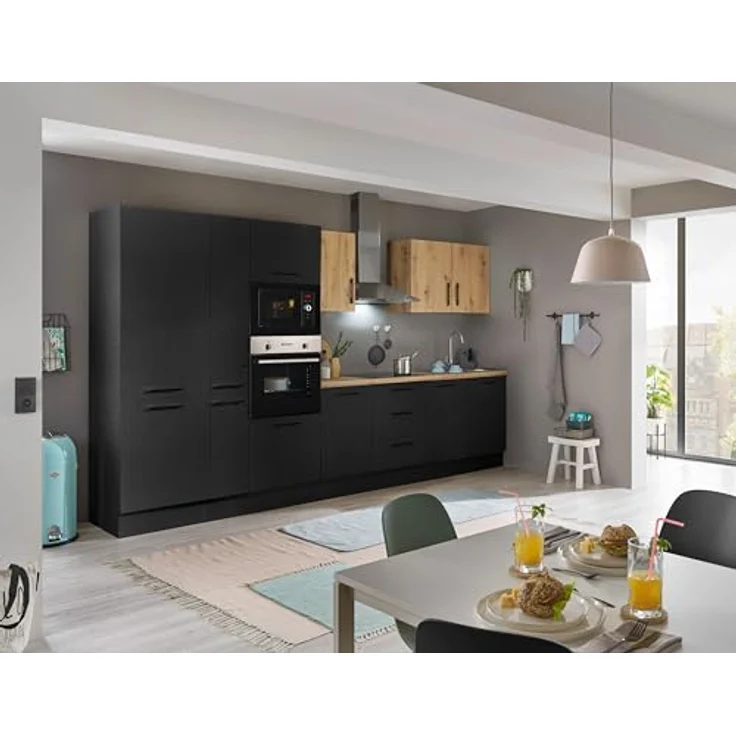 Stella Trading Turin ZBM Küchenzeile 360 x 211 x 60 cm, schwarz - Ohne Küchengeräte - Moderne, geräumige Küche in Artisan-Eiche Optik mit viel Stauraum – Bild 2