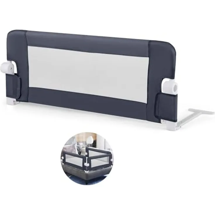 FANTASK Portable Bed Rail, 105x42 cm, Bettgitter klappbar mit Verstellbarer Gurte, Bettschutzgitter aus Oxfordstoff, 180° faltbar, für Elternbetten, Kinderbetten, Grau, Dunkelgrau