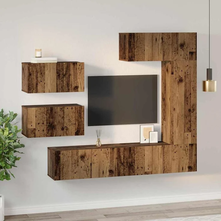 vidaXL TV-Schrankset Wandmontiert 6 pcs Altholz Holzwerkstoff 3393246 – Bild 4