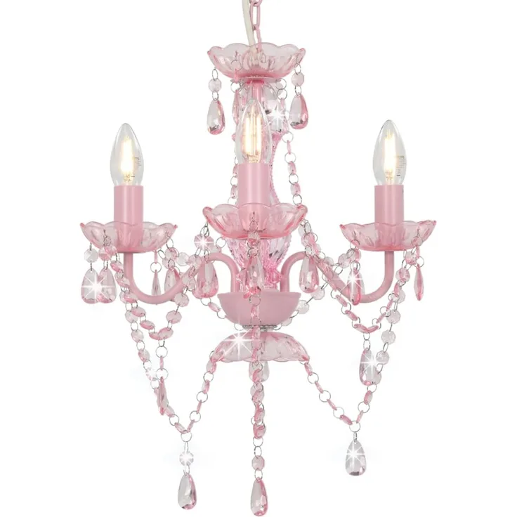 vidaXL Kronleuchter mit Perlen Rosa Rund 3×E14 281598