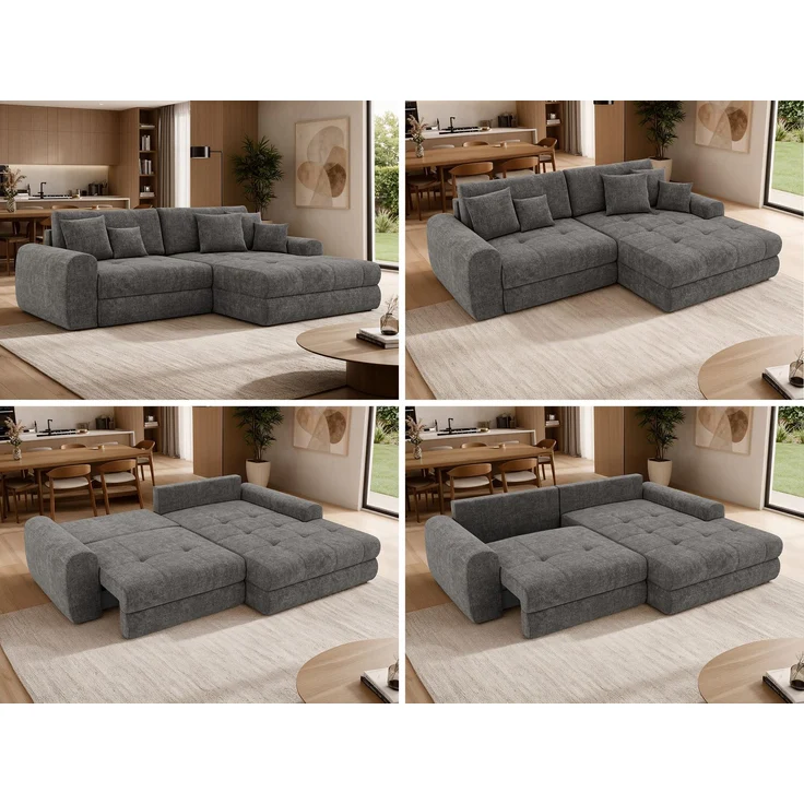 Sofa L-Form ARELIA L mit Schlaffunktion, Wohnzimmer Sofa, Wellenfederung, Sofa mit DL-System - Schenille grob gewebt Dunkelgrau - Links – Bild 2