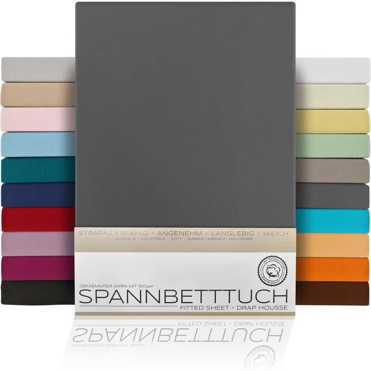 Beautex Spannbettlaken, Gummizug: rundum, (1 Stück), gekämmte Baumwolle Premium Jersey, 160g/m², Dunkelgrau, Standard - 90 x 200 x 30 cm – Bild 5