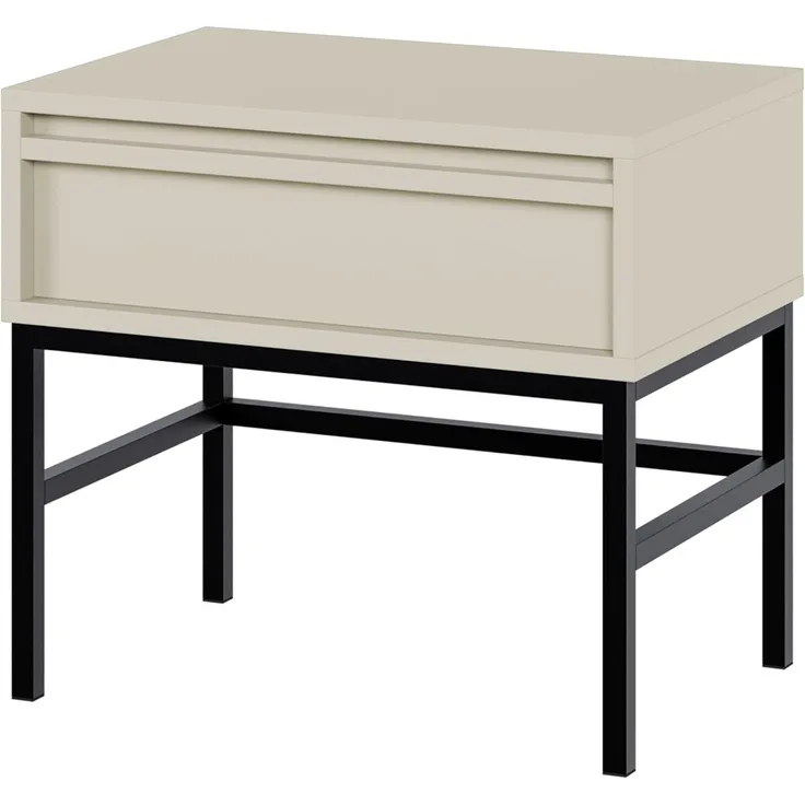 Selsey 'Evo' Nachttisch mit Schublade, greige mit schwarzem Metallgestell, ca. 44 x 50 x 34 cm