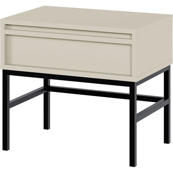 Selsey 'Evo' Nachttisch mit Schublade, greige mit schwarzem Metallgestell, ca. 44 x 50 x 34 cm – Bild 1
