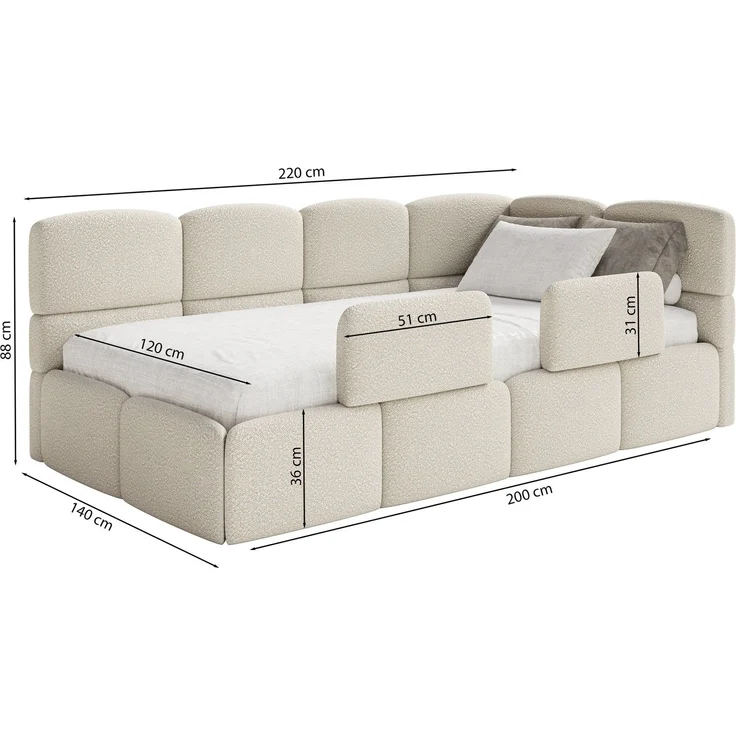 Selsey 'Cloudy' Kinderbett 120x200, Kopfteil links, Matratze & Bettkasten, Bouclé Grau – Bild 5