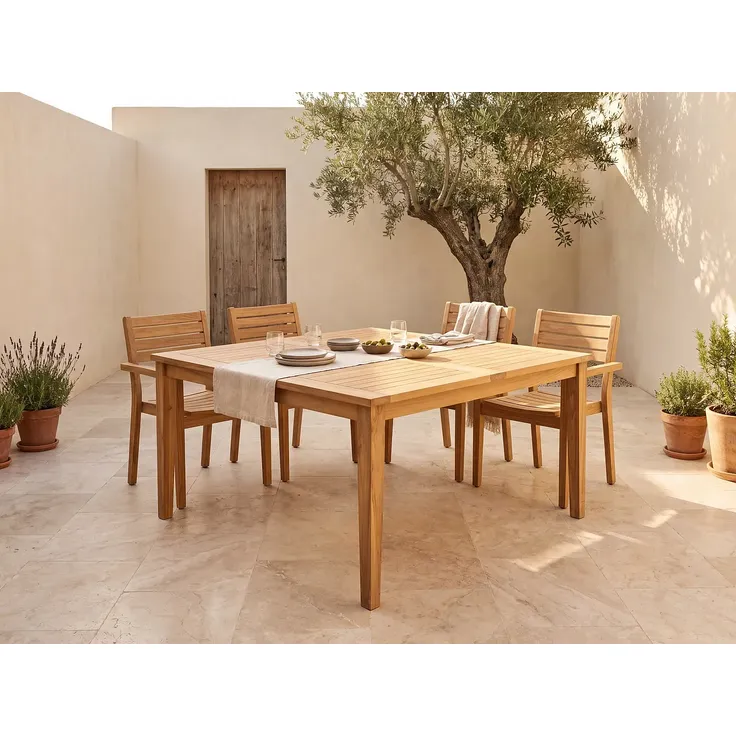 Vente-unique - ALLENDE Garden dining set Holz, Platte Beige - B 140 cm x H 77 cm x L 140 cm