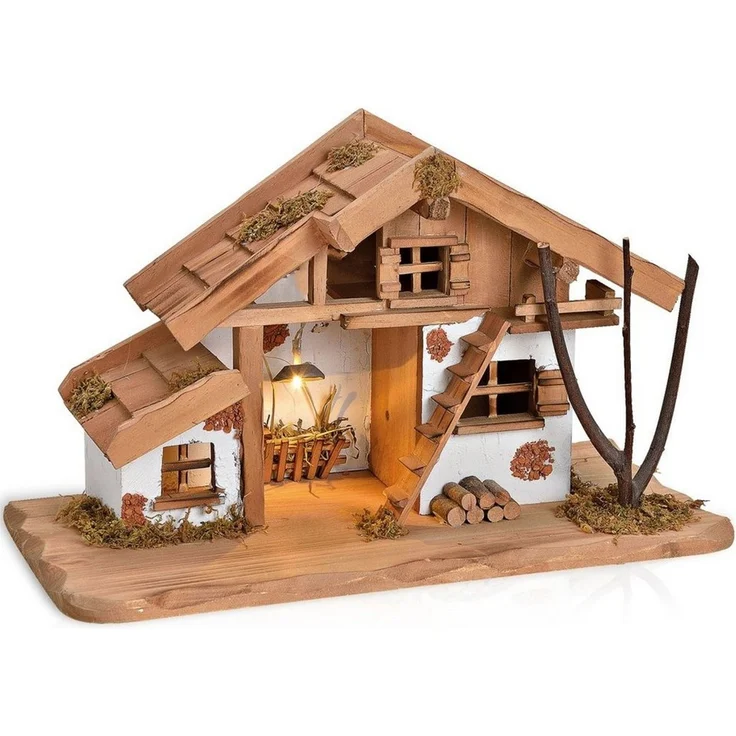 matches21 HOME & HOBBY Krippe Große Weihnachtskrippe Echtholz mit Beleuchtung 39 x 23 x 19 cm (1-tlg), Moderne LED Holz-Krippe mit Krippen-Beleuchtung ohne Krippenfiguren – Bild 1