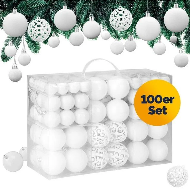Casaria Weihnachtsbaumkugel (100 St), Weihnachtskugeln 100er Set Weihnachtsdeko matt glänzend glitzer – Bild 4