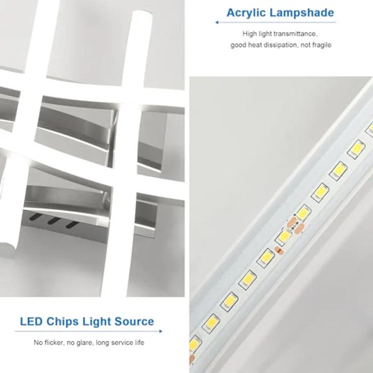 Goeco Deckenlampe LED Deckenleuchte Modern 24W Flurlampe Decke mit 4 LED-Boards Kaltweißes Licht 6500K LED Lampen Deckenbeleuchtung für Schlafzimmer Wohnzimmer Küche, Silber 46 cm * 46 cm – Bild 5