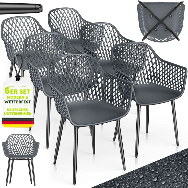 tillvex® Gartenstuhl 6er Set Wetterfest mit Armlehne | Outdoor Stühle bis 120kg belastbar | Gartenstühle UV-beständig | Terrassenstuhl Gartenmöbel Terrasse Balkon Outdoor Garten – Bild 6