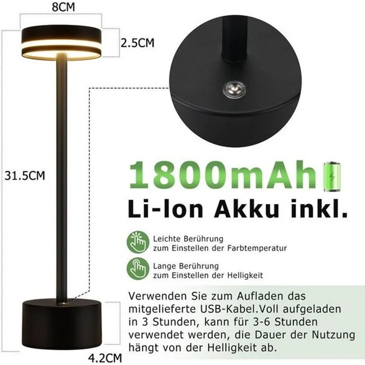 Nettlife LED Tischleuchte Modern Gold/Weiß/Schwarz/Silber Kabellose Nachttischlampe USB-C, Touch Dimmbar, LED fest integriert, Modern Tischlampe für Schlafzimmer Esszimmer Büro – Bild 4