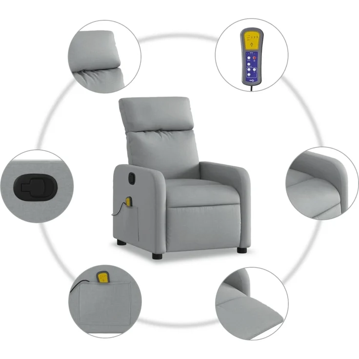 vidaXL Massage-Relaxsessel Hellgrau Stoff 3206863 – Bild 5