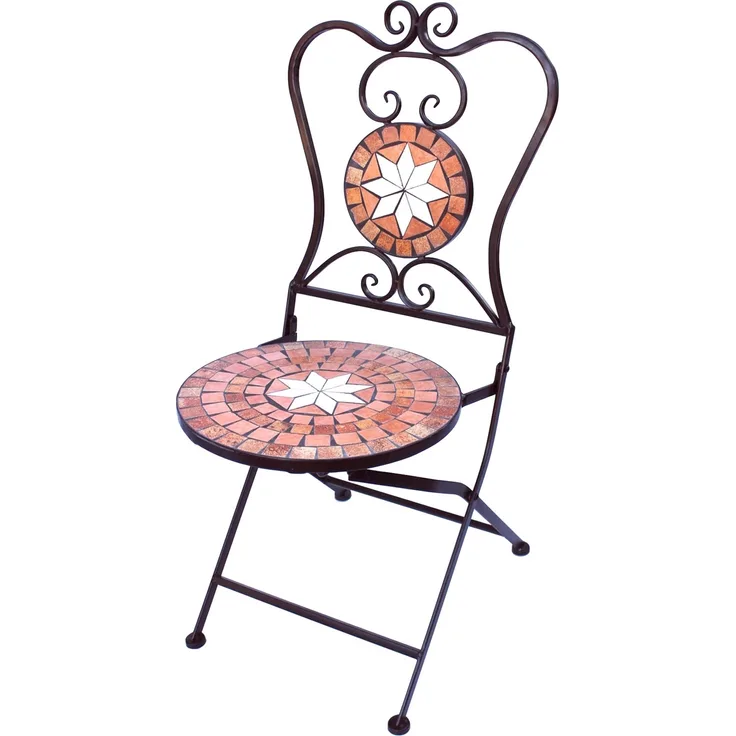 DanDiBo Gartenstuhl Metall Mosaik Merano Stuhl 12002 H-95 cm Metallstuhl Mediterran Wetterfest Bistrostuhl Gartenmöbel Klappstuhl mit Naturstein