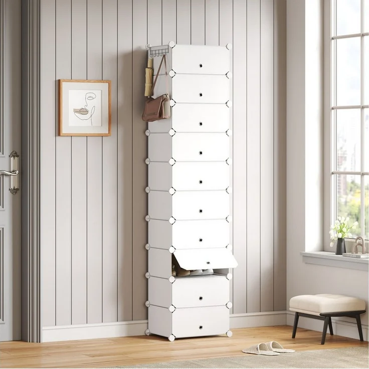 Mondeer Schuhregal Schuhschrank, Kunststoff-Schuhschrank mit Tür, Platzsparend, für 10-20 Paar Schuhe – Bild 1