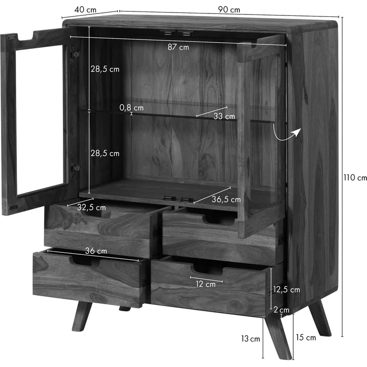 Highboard Sheesham 90 x 40 x 110 natur sandgestrahlt lackiert MALMÖ 2 #213 – Bild 6