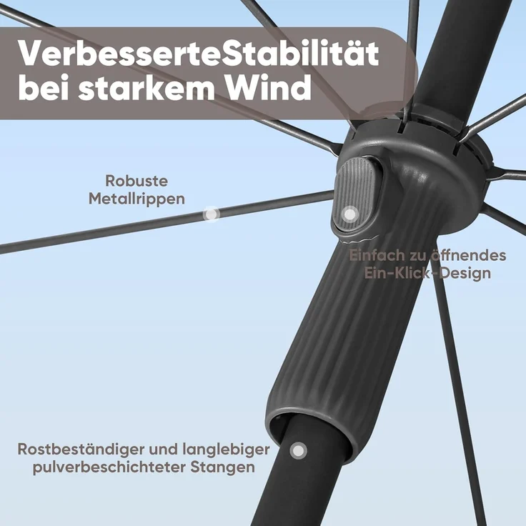 Sekey® 180 cm Sonnenschirm Balkon mit Bodenhülse & Schutzhülle, Neigungs- und Höhenverstellung, Sonnenschirm Strand für Balkon, Garten & Terrasse, Runder Sonnenschutz UPF 50+ – Bild 5