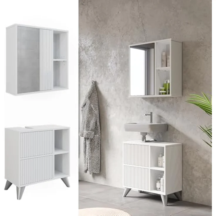 Vichy Badmöbel-Set Leano, 2-teilig, Weiss, inklusive Waschbeckenunterschrank und Spiegelschrank – Bild 2