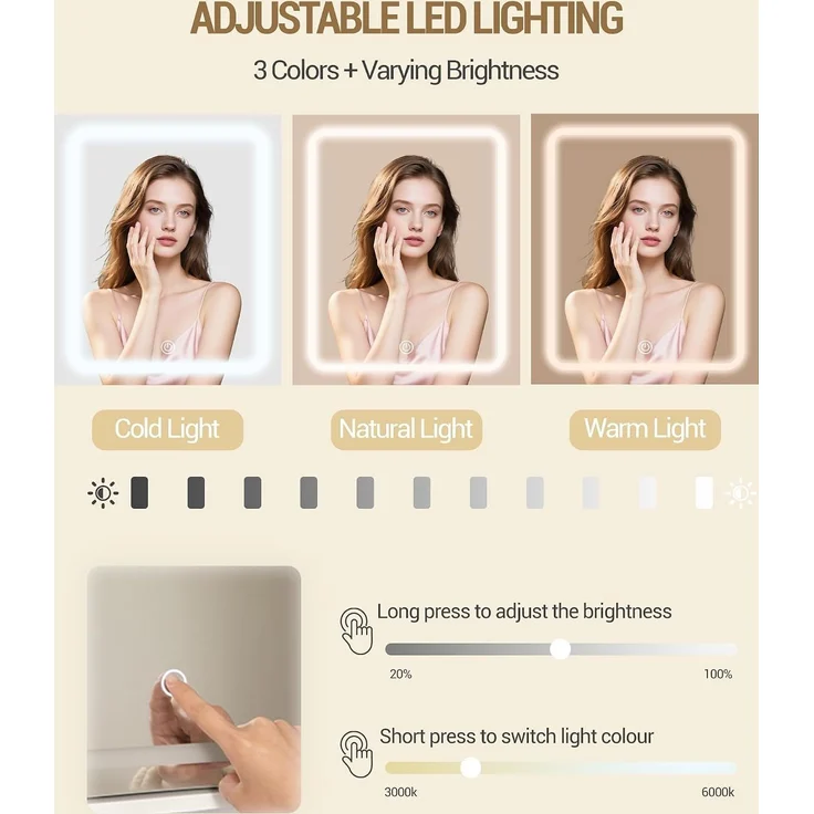 Hzuaneri Schminktisch mit HD-Spiegel und LED-Beleuchtung, 5 Schubladen, 6 Offenen Fächern, Seitlichen Ablagefächern, Modern, Weiß, 140,5 x 40 x 108 cm – Bild 6