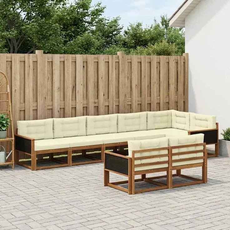 vidaXL Outdoor-Sofagarnitur 8 stk. 8-Sitzer Natur und Creme 3382653