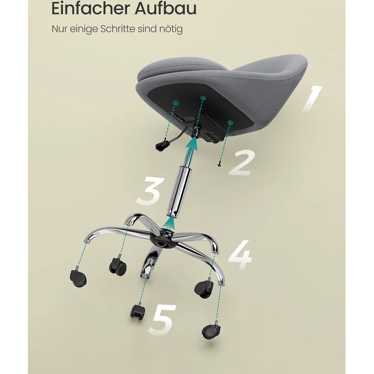 SONGMICS Homeoffice-Stuhl, Schminkstuhl aus Baumwoll-Leinen-Mischgewebe, Schreibtischstuhl, Schaumstoffpolsterung, höhenverstellbar, für Arbeitszimmer, Schlafzimmer, schiefergrau OBG020G05 – Bild 7