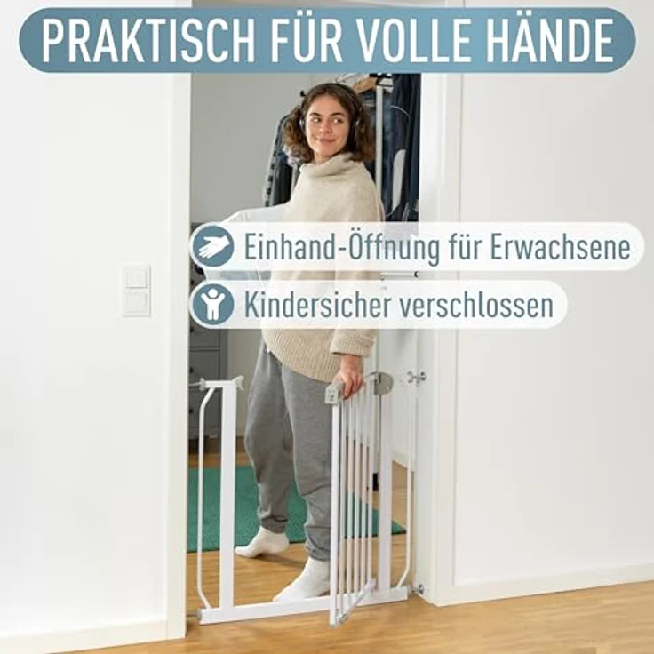 ib style® Berrin ! PREISSIEGER ! Treppengitter 58-175 cm | Ohne Bohren |Auto-Close| 90° Stop | Einhand Bedienung | 68-76 cm – Bild 6