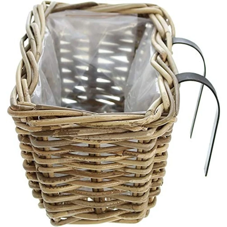 Rattan Pflanzkasten "Koboo Grey" klein, grau, Balkonkasten mit Halterung, Blumenkasten für Draußen, Pflanzgefäß – Bild 4
