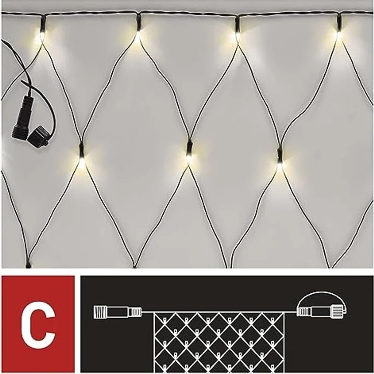 EMOS Connect System 2m Lichternetz Standard, Weihnachtslichterkette mit 160 LEDs, Erweiterungskomponent C (ohne Verbindungskabel und Adapter), IP44 für Innen und Außen, Warmweiß – Bild 4