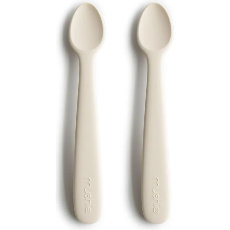 Mushie Kinderbesteck Babylöffel Ivory (2-tlg), 2 Personen, Silikon, 2er Set Silikon BPA-frei Spülmaschinenfest – Bild 1