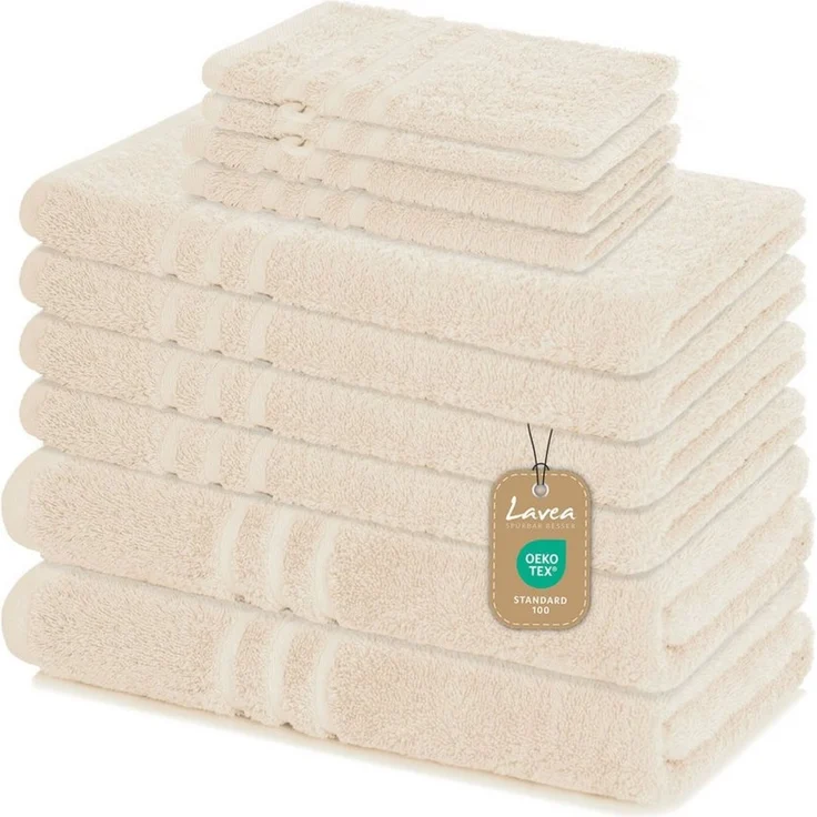 Lavea Handtuch Set Elena, Duschtücher, Handtücher, Gästetücher, Waschhandschuhe, 100% Baumwolle (Set, 10-St), Frottierserie, weich & saugstark, pflegeleicht, 500 g/m² Frottier – Bild 2