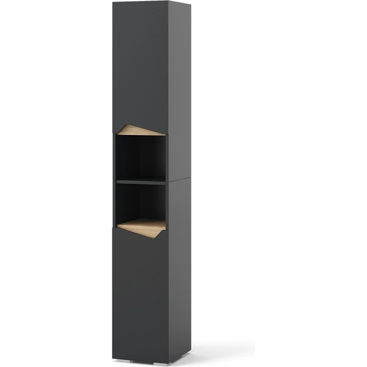 Badschrank Marelle Anthrazit/Artisan 30 x 180 cm mit Türen, und offenen Fächern Vicco – Bild 1
