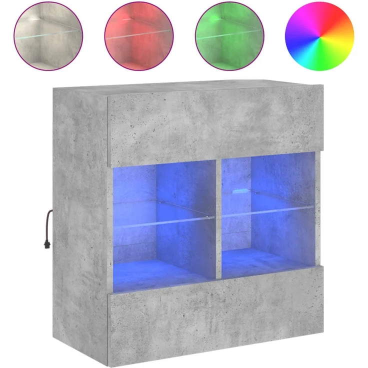 TV-Wandschrank, Fernsehschrank mit LED-Leuchten Betongrau 58,5 x 30 x 60,5 cm – Bild 2