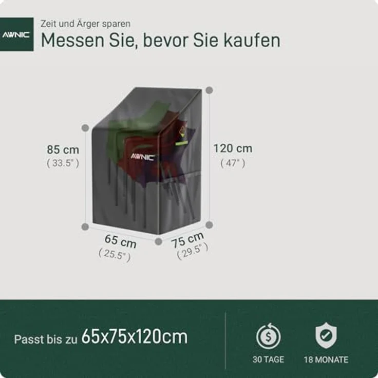 Awnic Gartenstuhl Schutzhülle Abdeckung Stuhlüberzug Stuhlhüllen Oxford Gewebe Wasserdicht Reißfest 420D Polyester 65x75X85/120cm – Bild 7