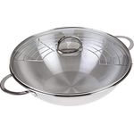 GRÄWE 8000.32 WK-Bun Edelstahl Wok 32 cm mit Glasdeckel und Ablagegitter