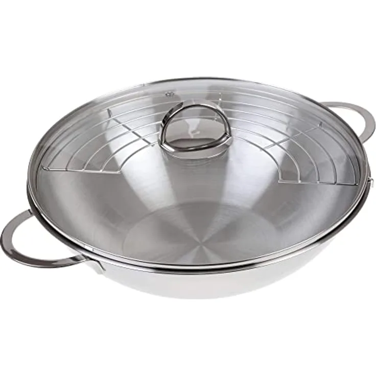 GRÄWE 8000.32 WK-Bun Edelstahl Wok 32 cm mit Glasdeckel und Ablagegitter