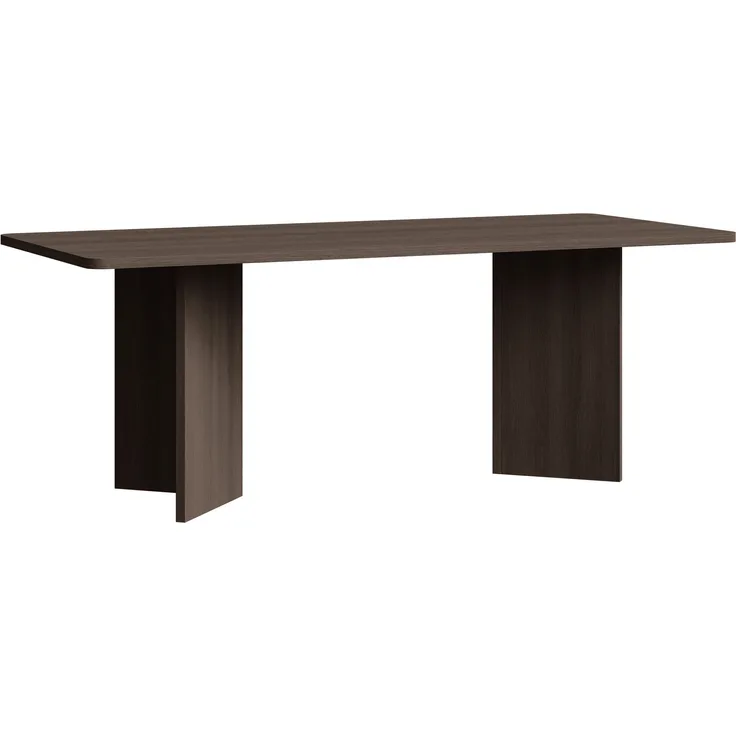 Selsey 'Qubeo" Esstisch, rechteckig mit abgerundeten Kanten und Wangengestell, Holzoptik Esche Braun, 204x90x75 cm