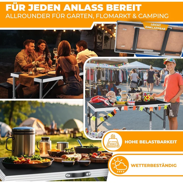 KESSER® Multifunktionstisch Profi 3- teilig, 100 x 60 cm, Tapeziertisch 30kg Tragkraft je Tisch Mit Ausziehfunktion Klapptisch Flohmarktisch Beistelltisch Mehrzwecktisch Campingtisch höhenverstellbar Schwarz – Bild 4