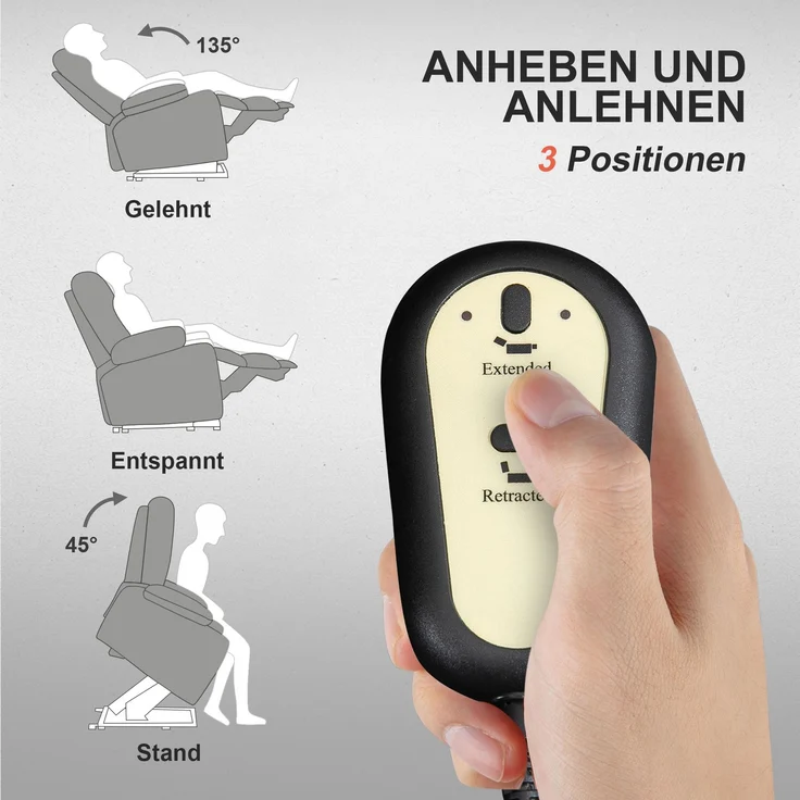 Wohnora-Powerlift-Sessel, Massagesessel mit Wärmefunktion, Polstersessel mit Fußstütze, Seitentasche, Stoffbezug, Dunkelgrau,H 1040cm x T 910cm x B 850cm – Bild 5