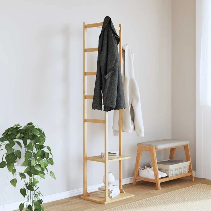 vidaXL Kleiderständer mit Haken und Ablagen 38,5x30x156 cm Bambus 4008918 – Bild 1