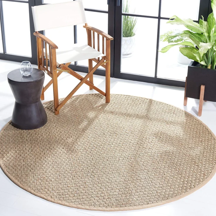 Safavieh Naturfaser Teppich für Wohnzimmer, Esszimmer, Schlafzimmer - Natural Fiber Collection, Kurzer Flor, Natur und Beige, 244 X 244 cm