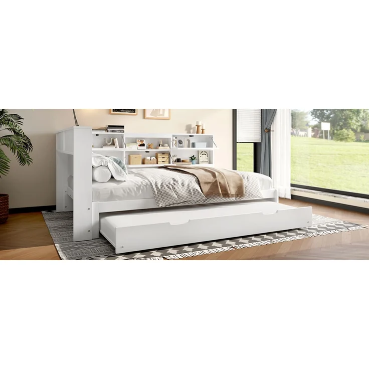ZUBALIYA Tagesbett 140x200 cm, mit Ausziehfunktion für zusätzliche Liegefläche, mit USB - Ladeanschluss am Bett, mit integrierter Steckdose, Weiß – Bild 23