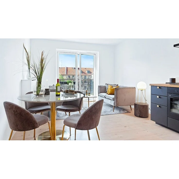 House Nordic Esszimmerstuhl, Samt, grau, Beine in Messingoptik, HN1213 - 2er set – Bild 6